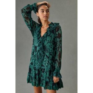 Anthropologie Florence Balducci Ruffle V-Neck Tunic Dress Medium Floral Lace EUC